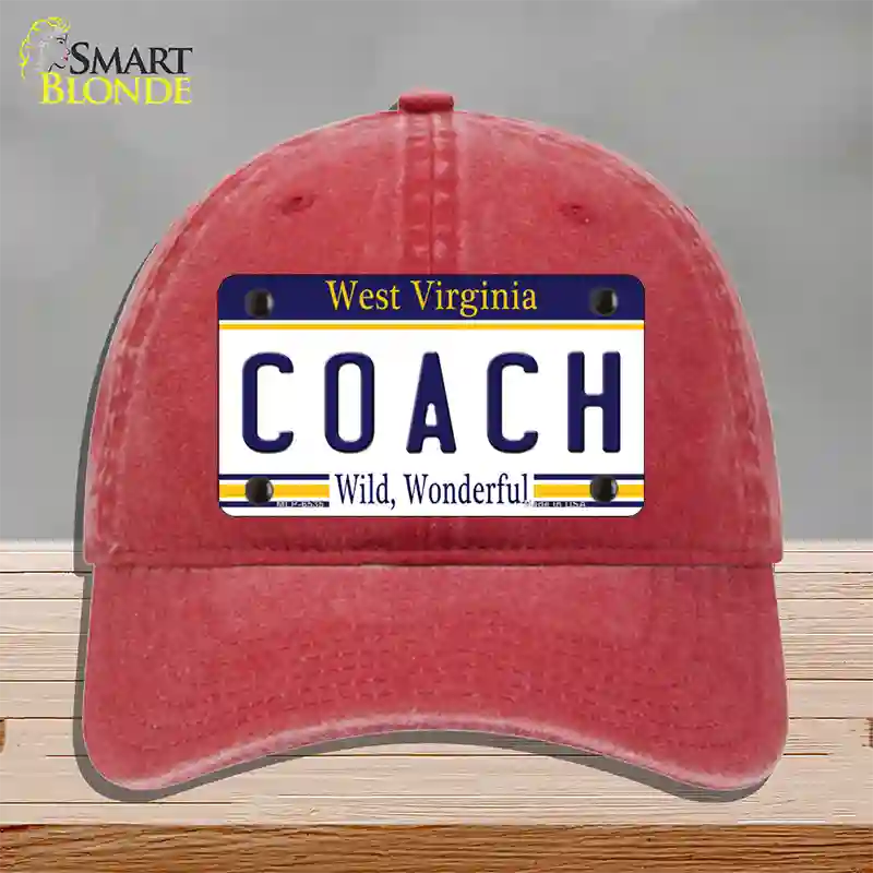 Coach West Virginia Novelty License Plate Hat Unconstructed Cotton / Red