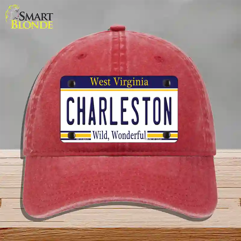 Charleston West Virginia Novelty License Plate Hat Unconstructed Cotton / Red