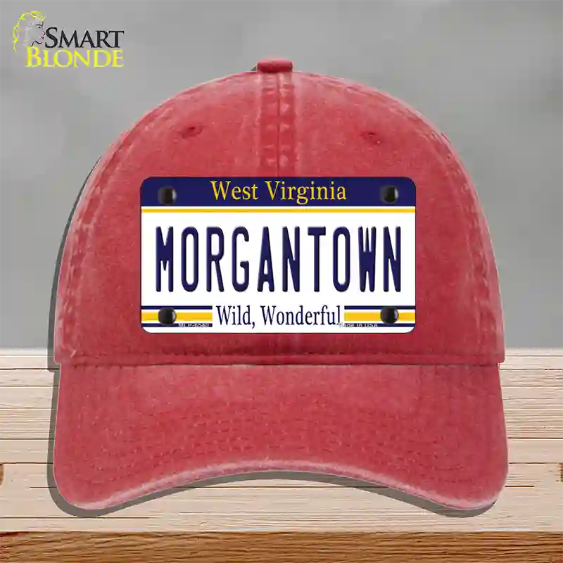 Morgantown West Virginia Novelty License Plate Hat Unconstructed Cotton / Red