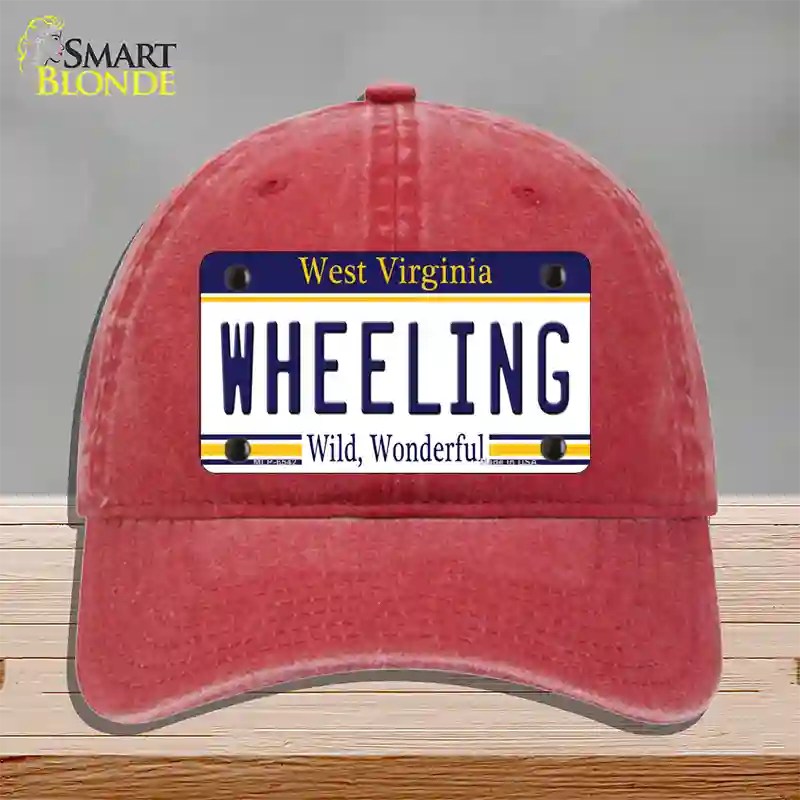 Wheeling West Virginia Novelty License Plate Hat Unconstructed Cotton / Red