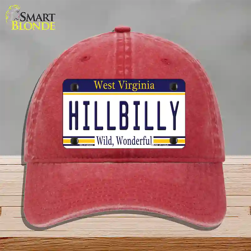 Hillbilly West Virginia Novelty License Plate Hat Unconstructed Cotton / Red