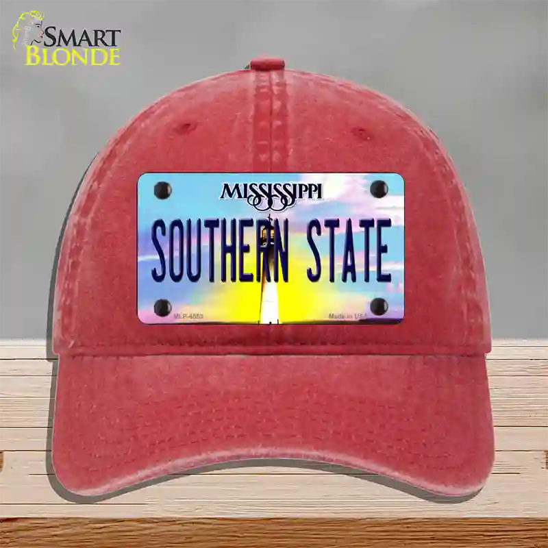 Southern State Mississippi Novelty License Plate Hat Unconstructed Cotton / Red