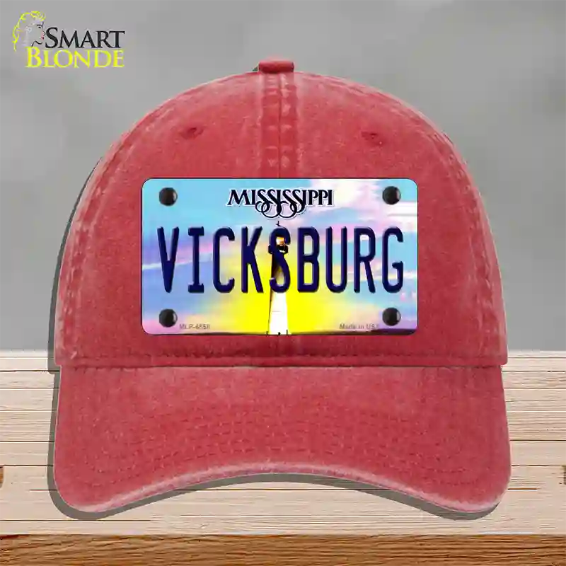 Vicksburg Mississippi Novelty License Plate Hat Unconstructed Cotton / Red