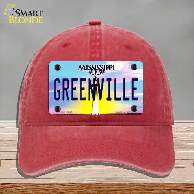 Greenville Mississippi Novelty License Plate Hat Unconstructed Cotton / Red