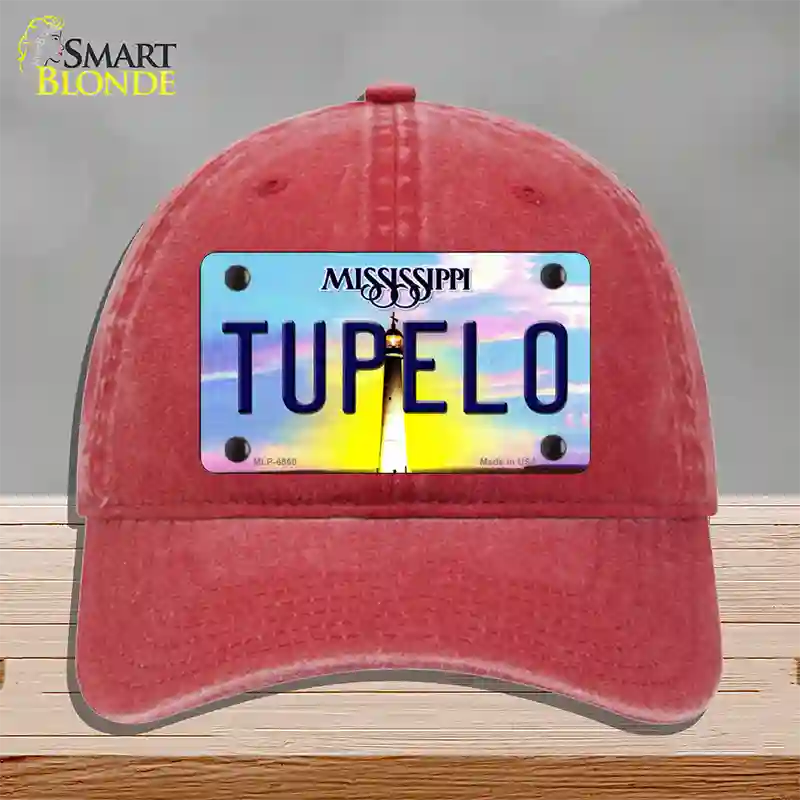 Tupelo Mississippi Novelty License Plate Hat Unconstructed Cotton / Red