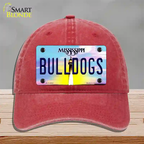 Bulldogs Mississippi Novelty License Plate Hat Unconstructed Cotton / Red