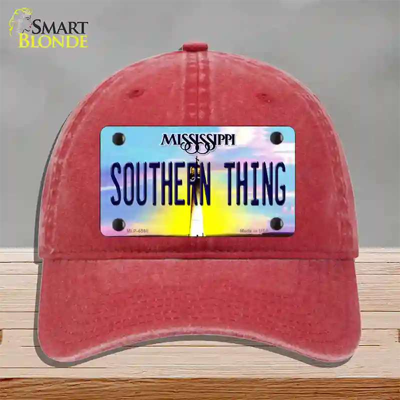 Southern Thing Mississippi Novelty License Plate Hat Unconstructed Cotton / Red