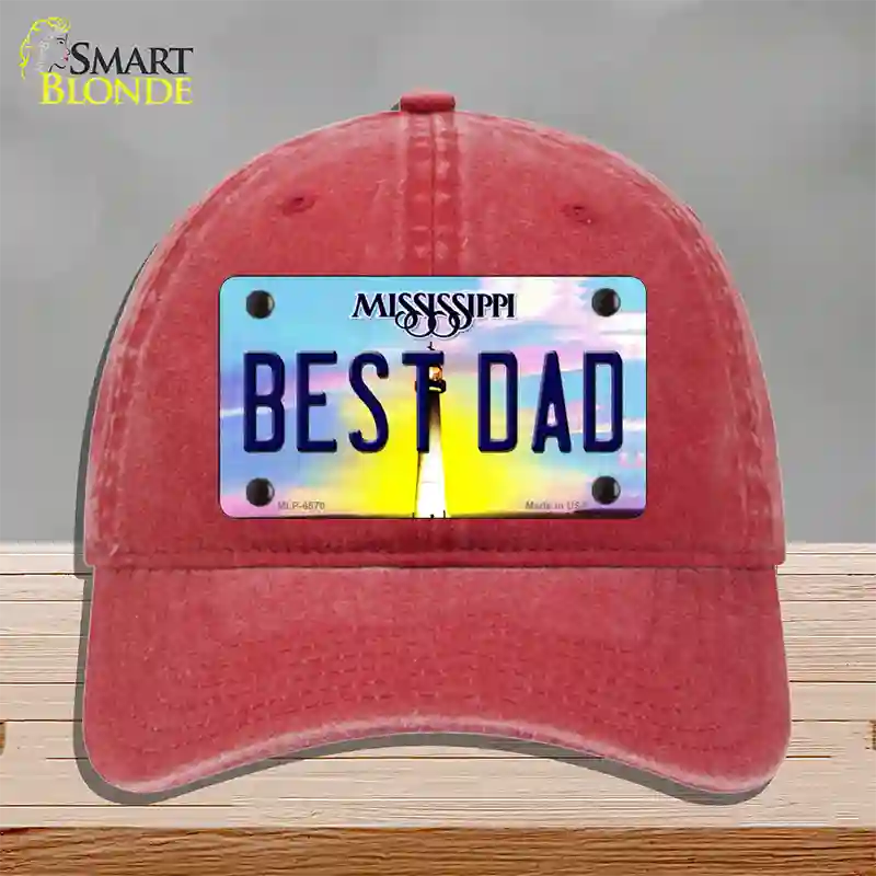 Best Dad Mississippi Novelty License Plate Hat Unconstructed Cotton / Red