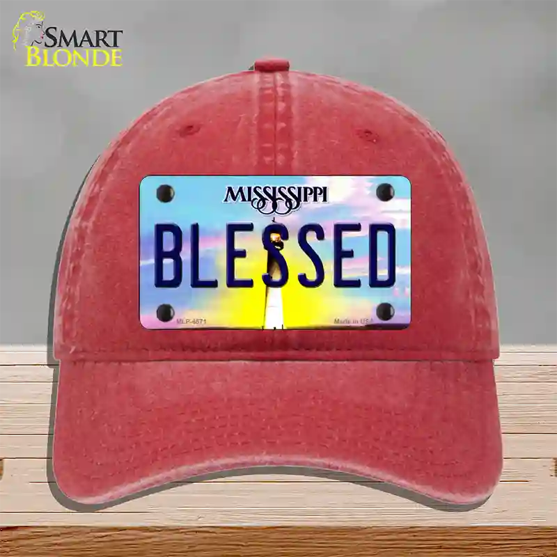 Blessed Mississippi Novelty License Plate Hat Unconstructed Cotton / Red