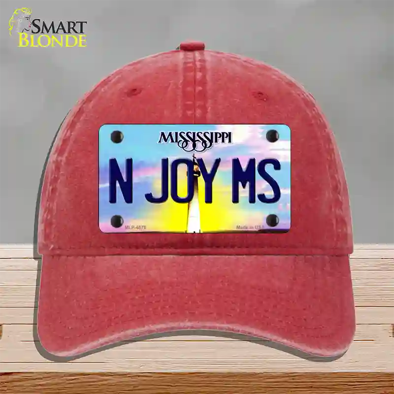 N Joy Mississippi Novelty License Plate Hat Unconstructed Cotton / Red