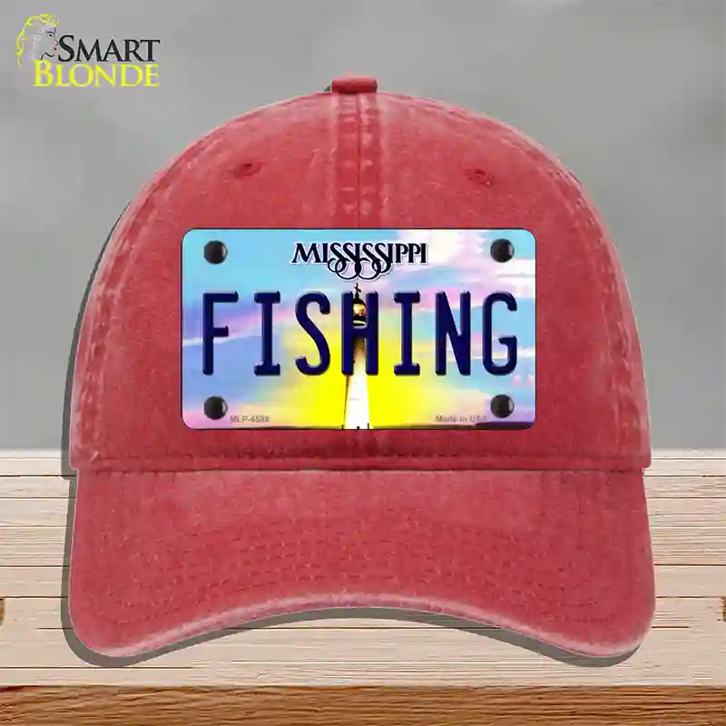 Fishing Mississippi Novelty License Plate Hat Unconstructed Cotton / Red