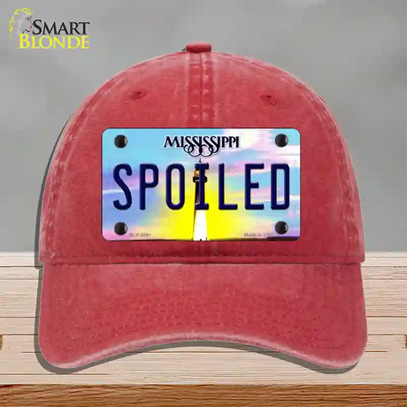 Spoiled Mississippi Novelty License Plate Hat Unconstructed Cotton / Red