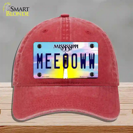 Meeooww Mississippi Novelty License Plate Hat Unconstructed Cotton / Red