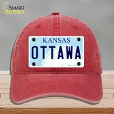 Ottawa Kansas Novelty License Plate Hat Unconstructed Cotton / Red