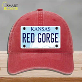 Red Gorge Kansas Novelty License Plate Hat Unconstructed Cotton / Red