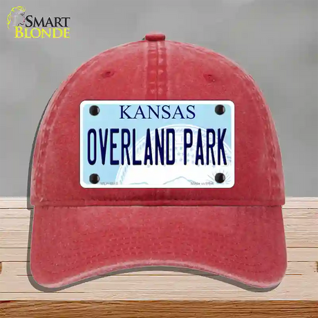 Overland Park Kansas Novelty License Plate Hat Unconstructed Cotton / Red