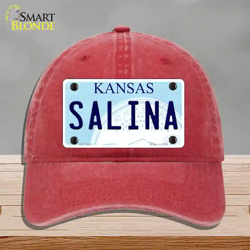 Salina Kansas Novelty License Plate Hat Unconstructed Cotton / Red