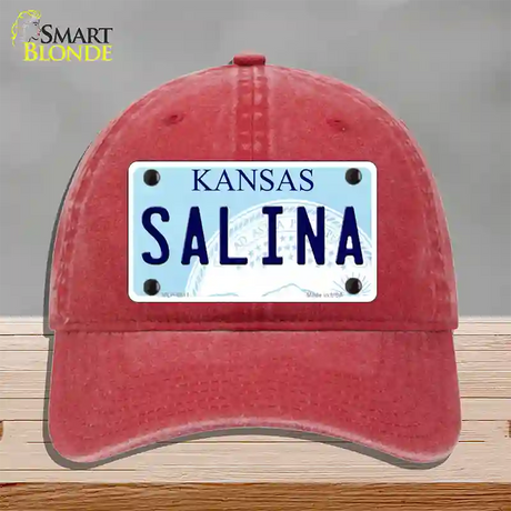 Salina Kansas Novelty License Plate Hat Unconstructed Cotton / Red