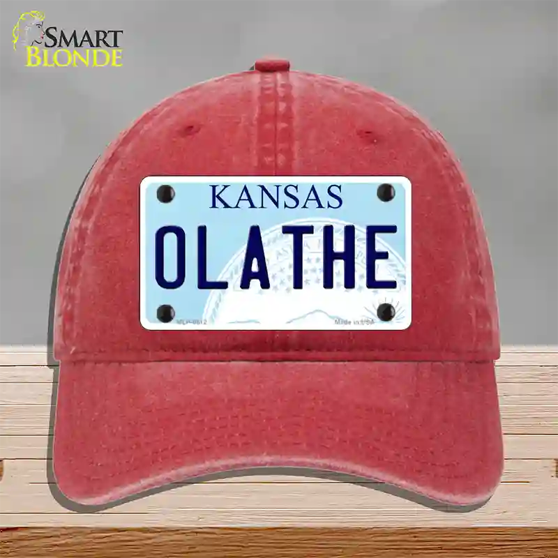 Olathe Kansas Novelty License Plate Hat Unconstructed Cotton / Red