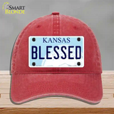 Blessed Kansas Novelty License Plate Hat Unconstructed Cotton / Red