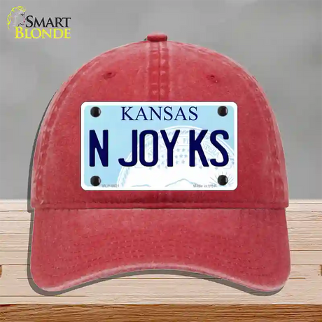 N Joy Kansas Novelty License Plate Hat Unconstructed Cotton / Red