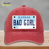 Bad Girl Kansas Novelty License Plate Hat Unconstructed Cotton / Red