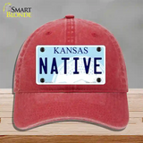 Native Kansas Novelty License Plate Hat Unconstructed Cotton / Red