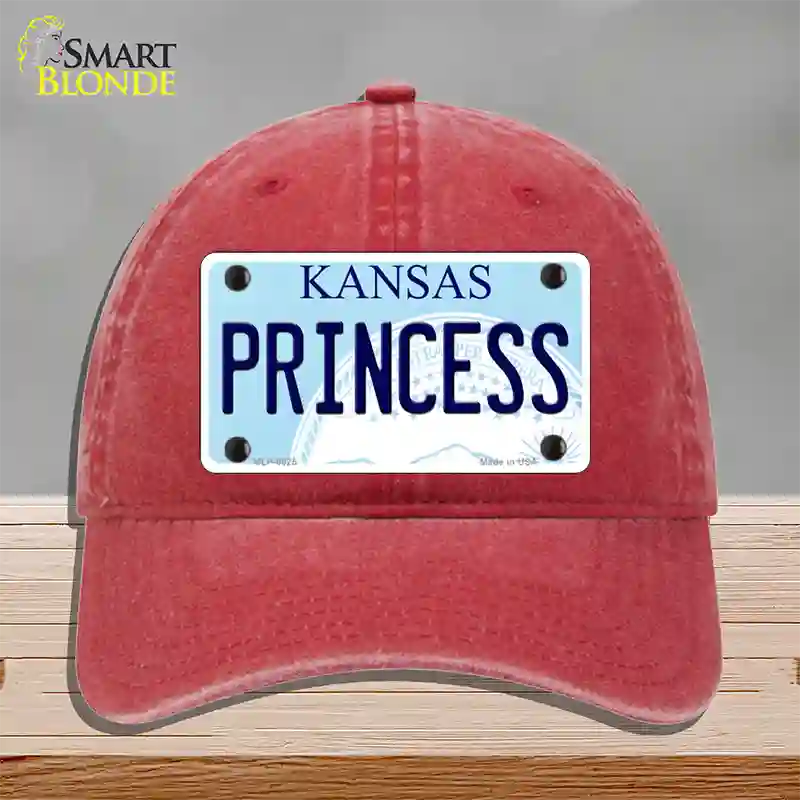 Princess Kansas Novelty License Plate Hat Unconstructed Cotton / Red