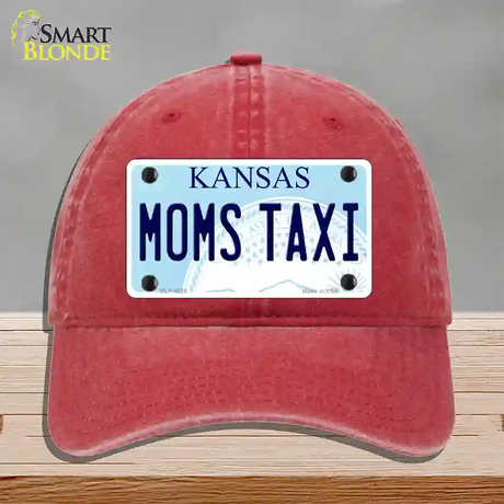 Moms Taxi Kansas Novelty License Plate Hat Unconstructed Cotton / Red