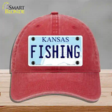 Fishing Kansas Novelty License Plate Hat Unconstructed Cotton / Red