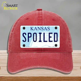 Spoiled Kansas Novelty License Plate Hat Unconstructed Cotton / Red