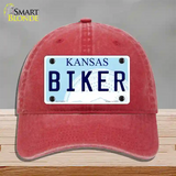 Biker Kansas Novelty License Plate Hat Unconstructed Cotton / Red