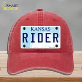 Rider Kansas Novelty License Plate Hat Unconstructed Cotton / Red