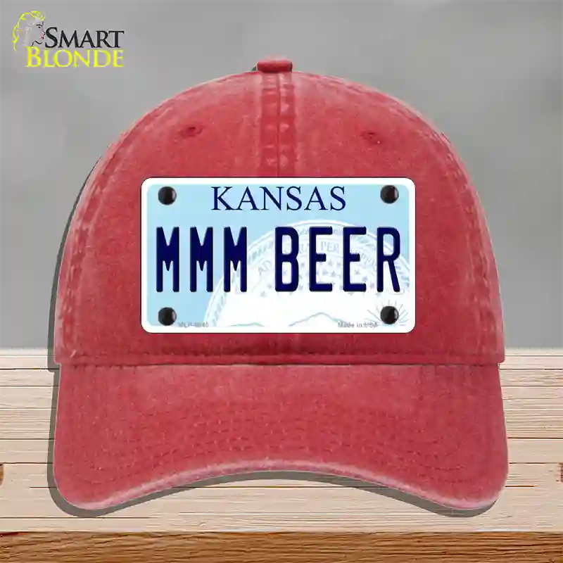 MMM Beer Kansas Novelty License Plate Hat Unconstructed Cotton / Red