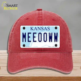 Meeooww Kansas Novelty License Plate Hat Unconstructed Cotton / Red