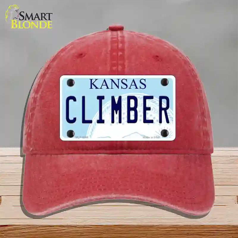 Climber Kansas Novelty License Plate Hat Unconstructed Cotton / Red