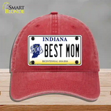 Best Mom Indiana Novelty License Plate Hat Unconstructed Cotton / Red