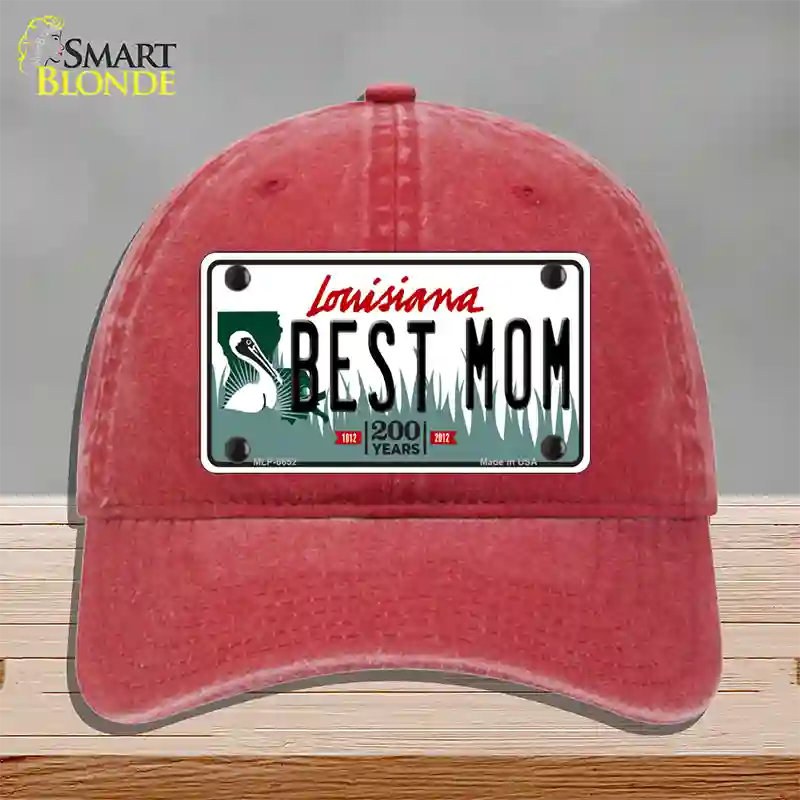 Best Mom Louisiana Novelty License Plate Hat Unconstructed Cotton / Red