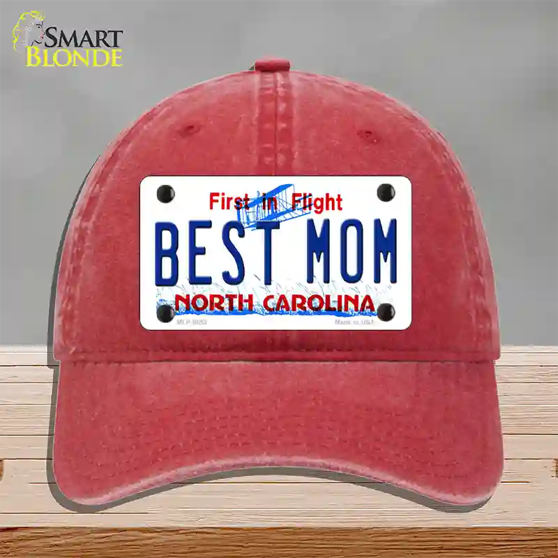 Best Mom North Carolina Novelty License Plate Hat Unconstructed Cotton / Red