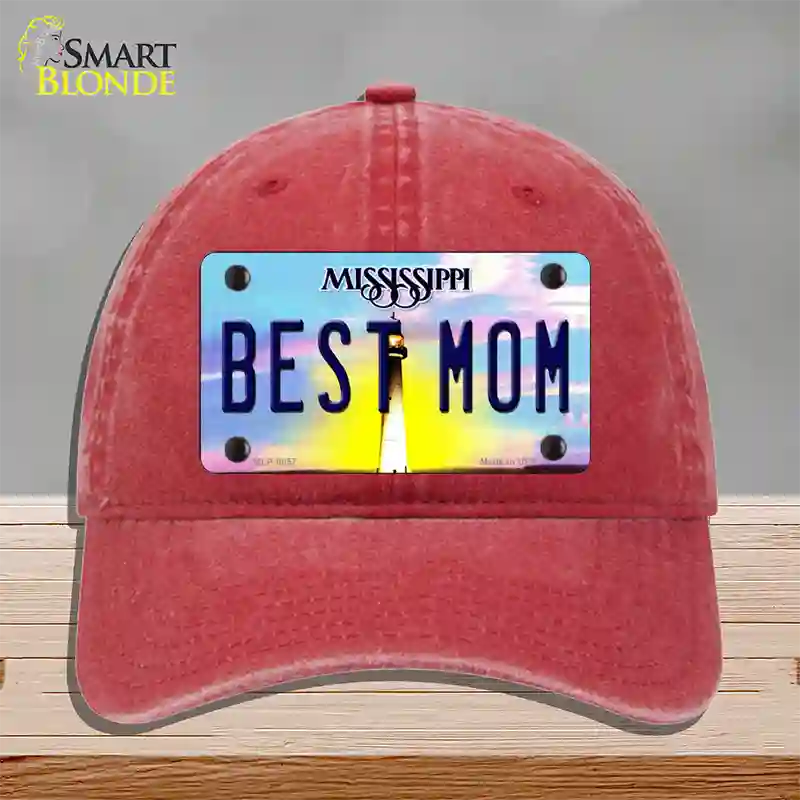 Best Mom Mississippi Novelty License Plate Hat Unconstructed Cotton / Red