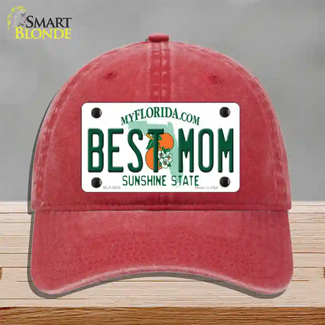 Best Mom Florida Novelty License Plate Hat Unconstructed Cotton / Red