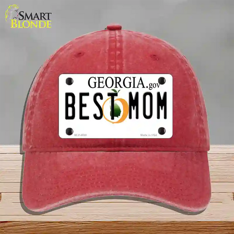 Best Mom Georgia Novelty License Plate Hat Unconstructed Cotton / Red