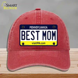 Best Mom Pennsylvania State Novelty License Plate Hat Unconstructed Cotton / Red