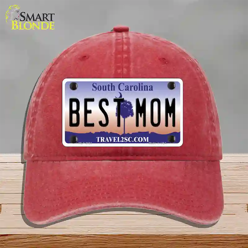 Best Mom South Carolina Novelty License Plate Hat Unconstructed Cotton / Red