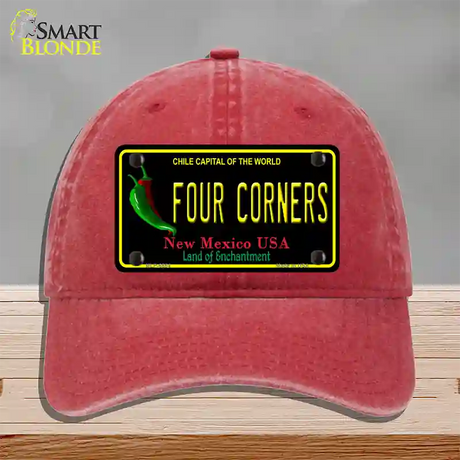 Four Corners Black New Mexico Novelty License Plate Hat Unconstructed Cotton / Red