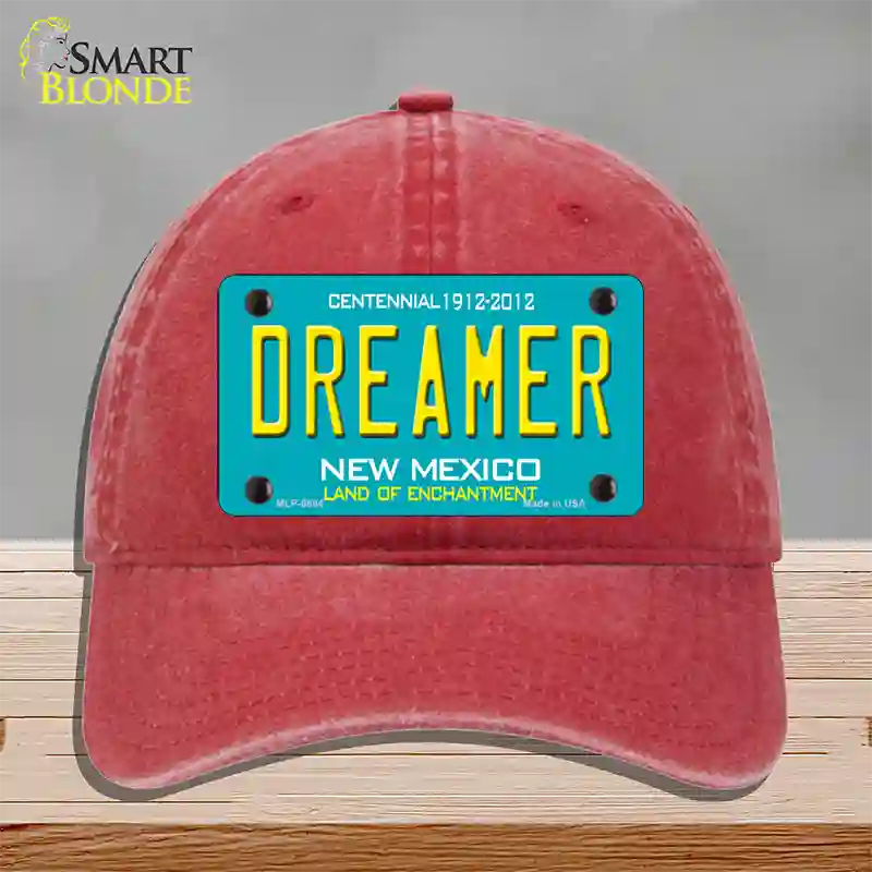 Dreamer New Mexico Novelty License Plate Hat Unconstructed Cotton / Red