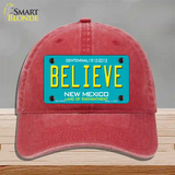 Believe New Mexico Novelty License Plate Hat Unconstructed Cotton / Red