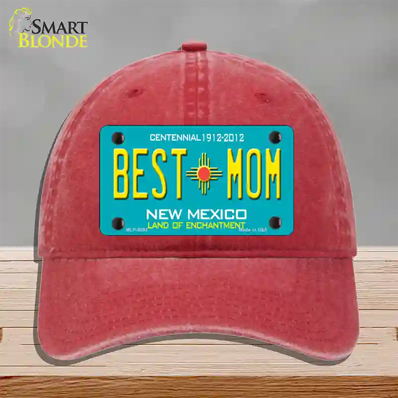 Best Mom Teal New Mexico Novelty License Plate Hat Unconstructed Cotton / Red