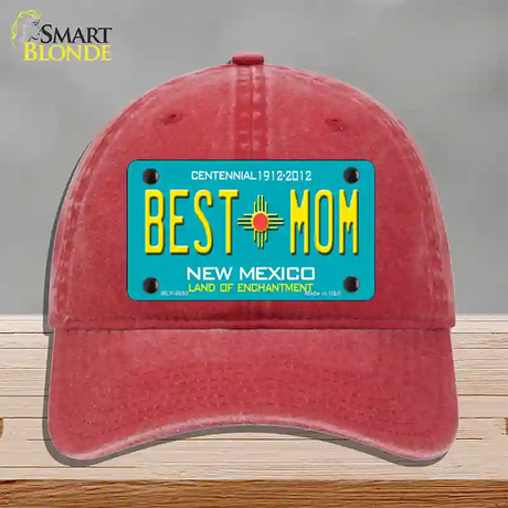 Best Mom Teal New Mexico Novelty License Plate Hat Unconstructed Cotton / Red