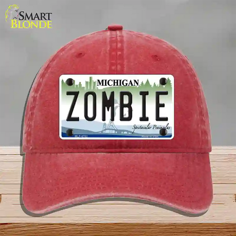 Zombie Michigan Novelty License Plate Hat Unconstructed Cotton / Red